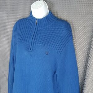 Chaps Men's Blue 100% Cotton Quarter Zip Mock Neck Sweater Size M‎
